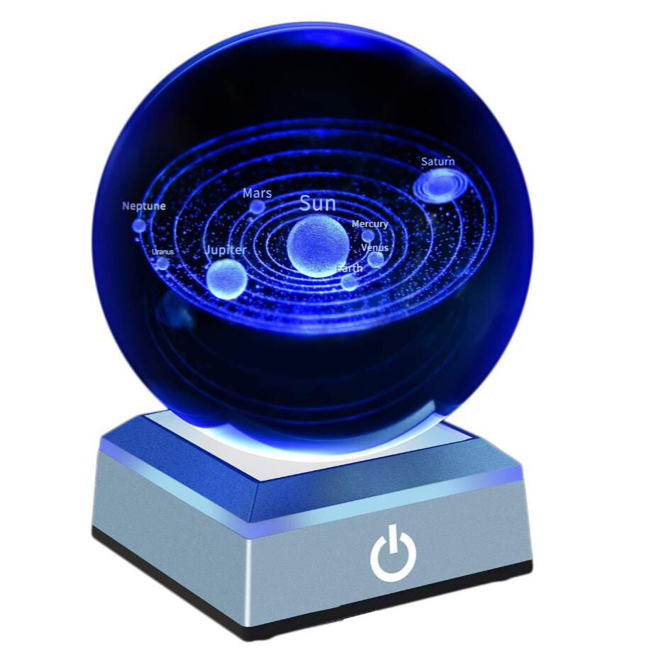 Home Collections 3D Solar System 60MM Crystal Ball Planets Glass Ball Engraved Globe Miniature Decor Great Choice for Home Decoration (Color : Glass Base)