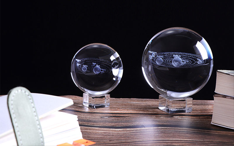 Home Collections 3D Solar System 60MM Crystal Ball Planets Glass Ball Engraved Globe Miniature Decor Great Choice for Home Decoration (Color : Glass Base)