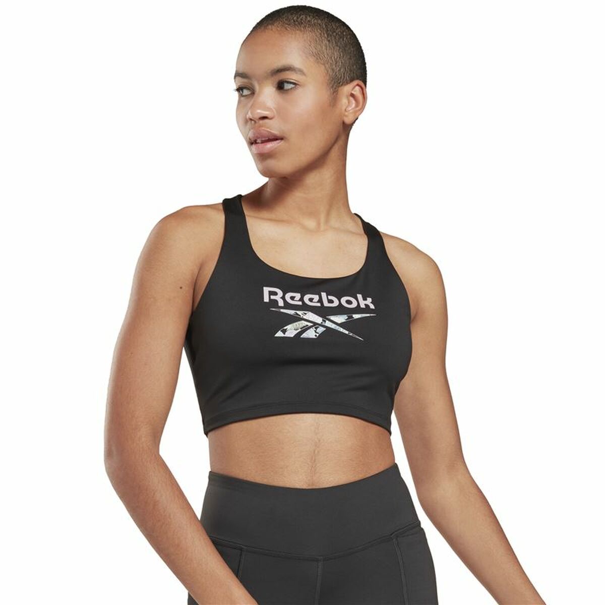 Reebok yoga floral sports bra black purchase UK