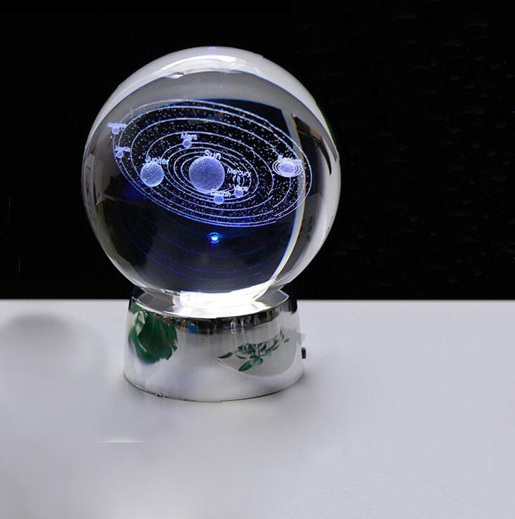 Home Collections 3D Solar System 60MM Crystal Ball Planets Glass Ball Engraved Globe Miniature Decor Great Choice for Home Decoration (Color : Glass Base)