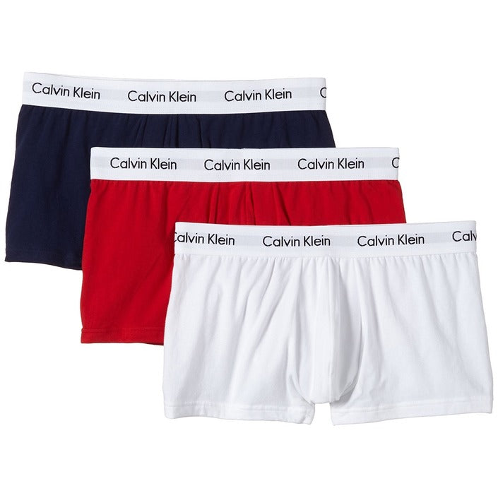 Calvin Klein Men's Trunk Pack of 3 in Red, Blue, and White with Logo Waistband