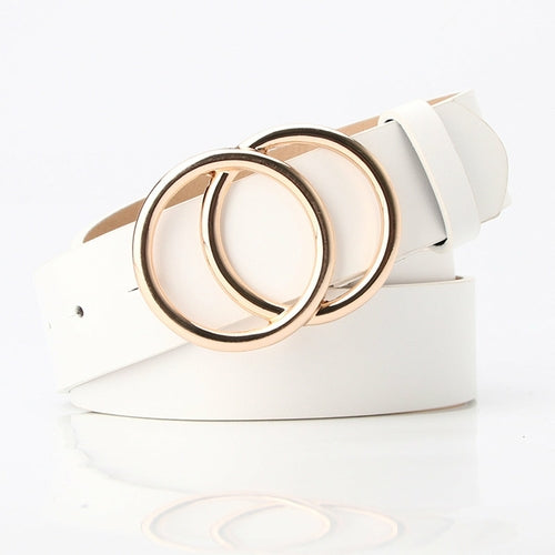 Woman's Leather Belt with Double O-Ring Buckle Jeans Waist Belts