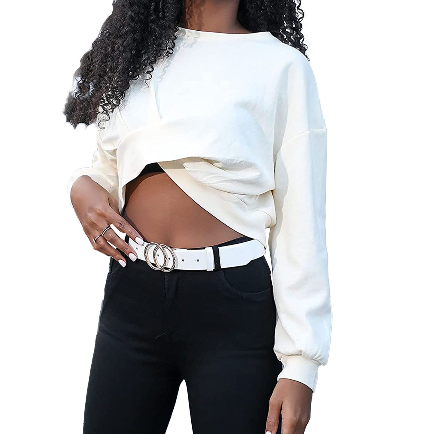 Woman's Leather Belt with Double O-Ring Buckle Jeans Waist Belts