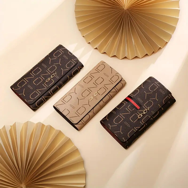 Vintage Letters Pattern Long Clutch Wallet, Elegant Textured Coin Purse For Women, Simple Elegant Credit Card Bag