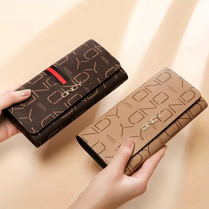 Vintage Letters Pattern Long Clutch Wallet, Elegant Textured Coin Purse For Women, Simple Elegant Credit Card Bag