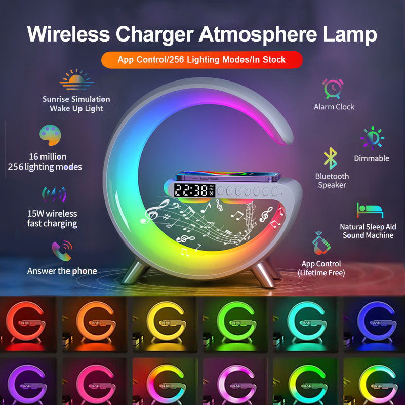 New Intelligent G Shaped LED Lamp Bluetooth Speaker Wireless Charger Atmosphere Lamp App Control For Bedroom