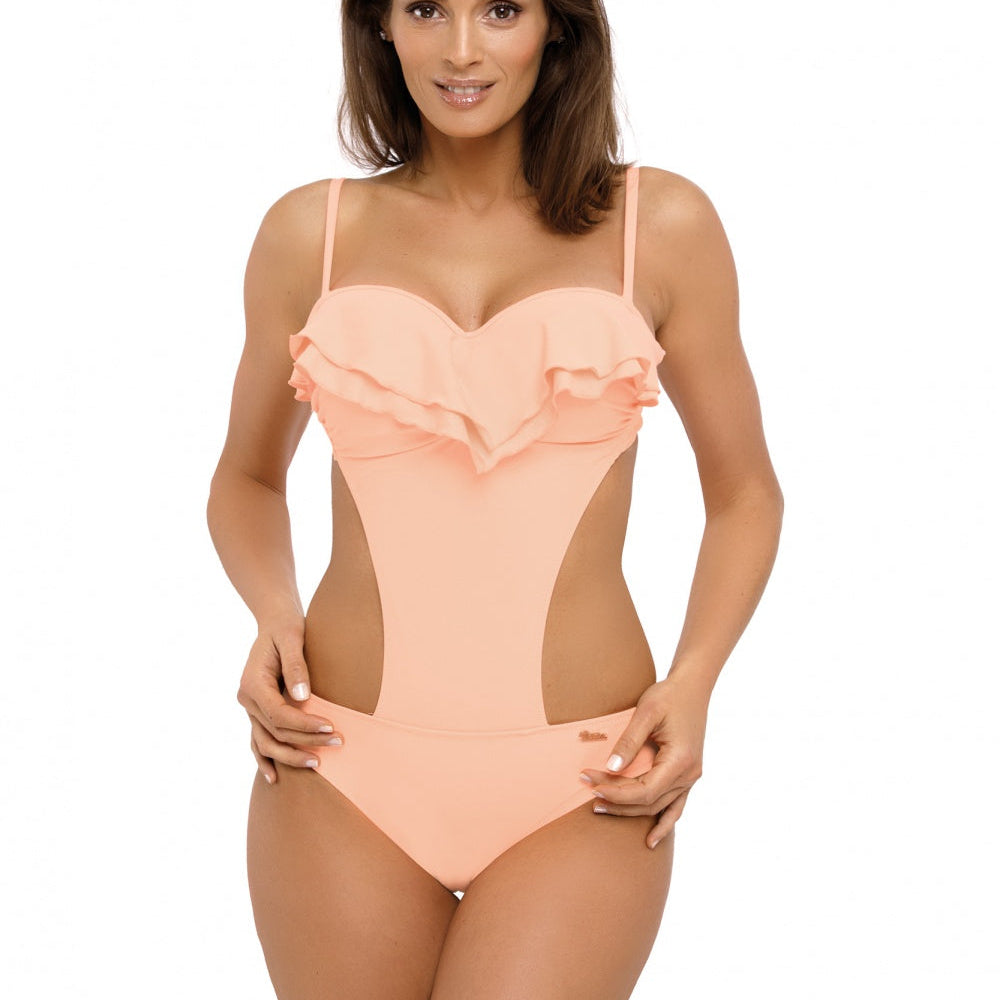 Swimsuit two piece model 128596 Marko with ruffled top, available in various sizes.