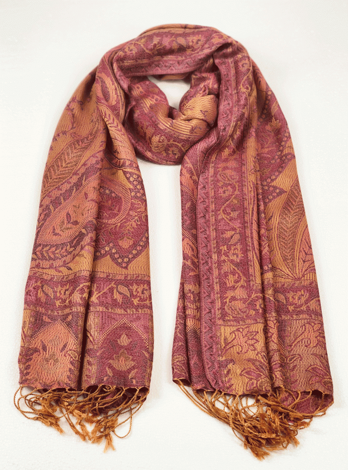 Coral modal Jamawar Pashmina scarf for women