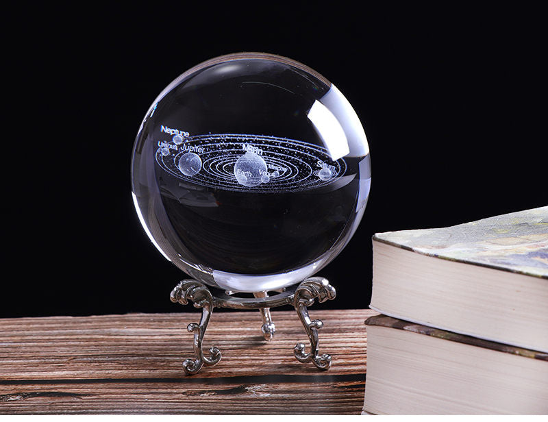 Home Collections 3D Solar System 60MM Crystal Ball Planets Glass Ball Engraved Globe Miniature Decor Great Choice for Home Decoration (Color : Glass Base)