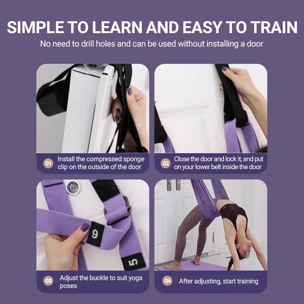 Waist Back Leg Stretch Strap Set,Elastic Yoga Stretching Strap with 11 Loops Yoga Fitness Band with Door Anchor Leg Stretching Yoga Stretcher Backbend Training Belt Inversion Strap