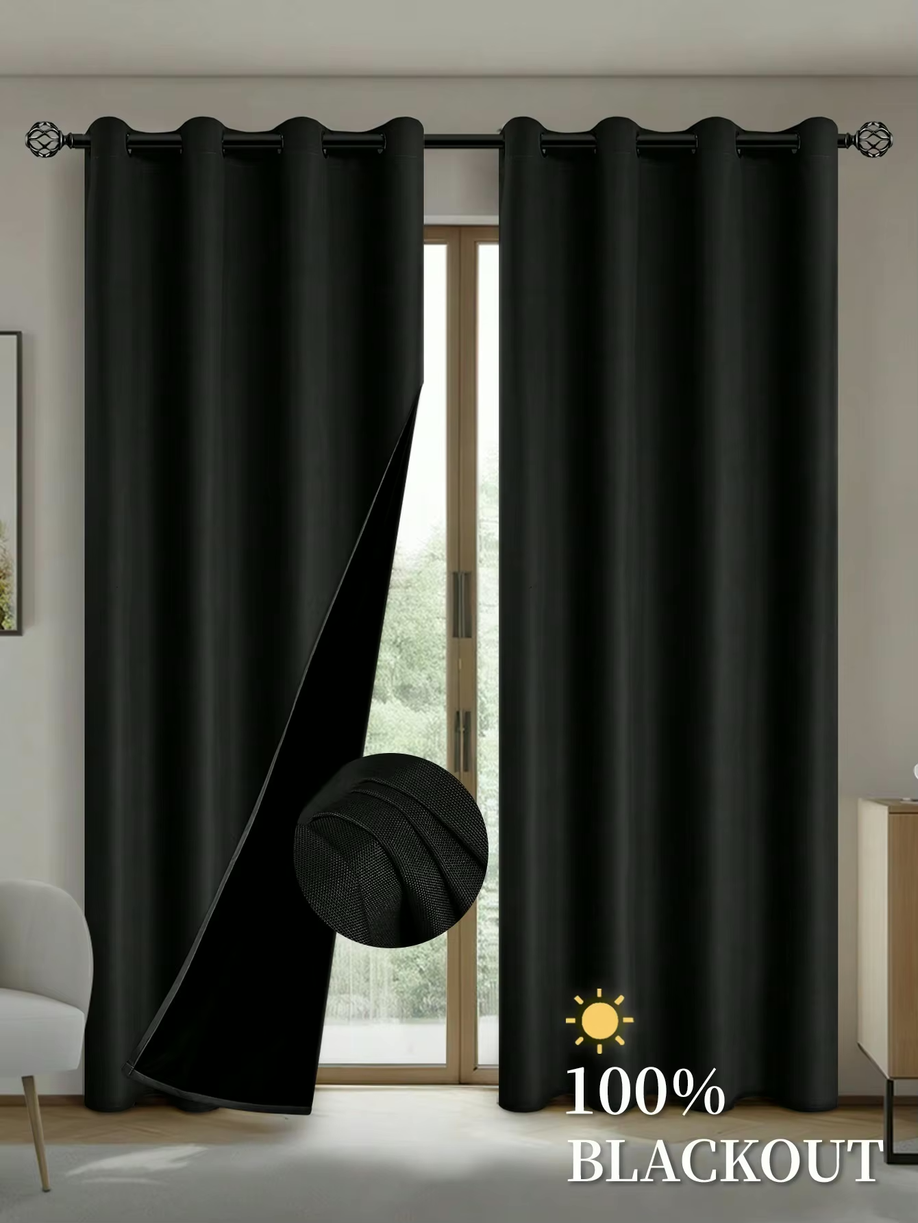 100% Blackout And Light Through Curtains with Grommets, Curtains for Bedroom, Living Room, Kitchen, Privacy Drapes, Window Curtain