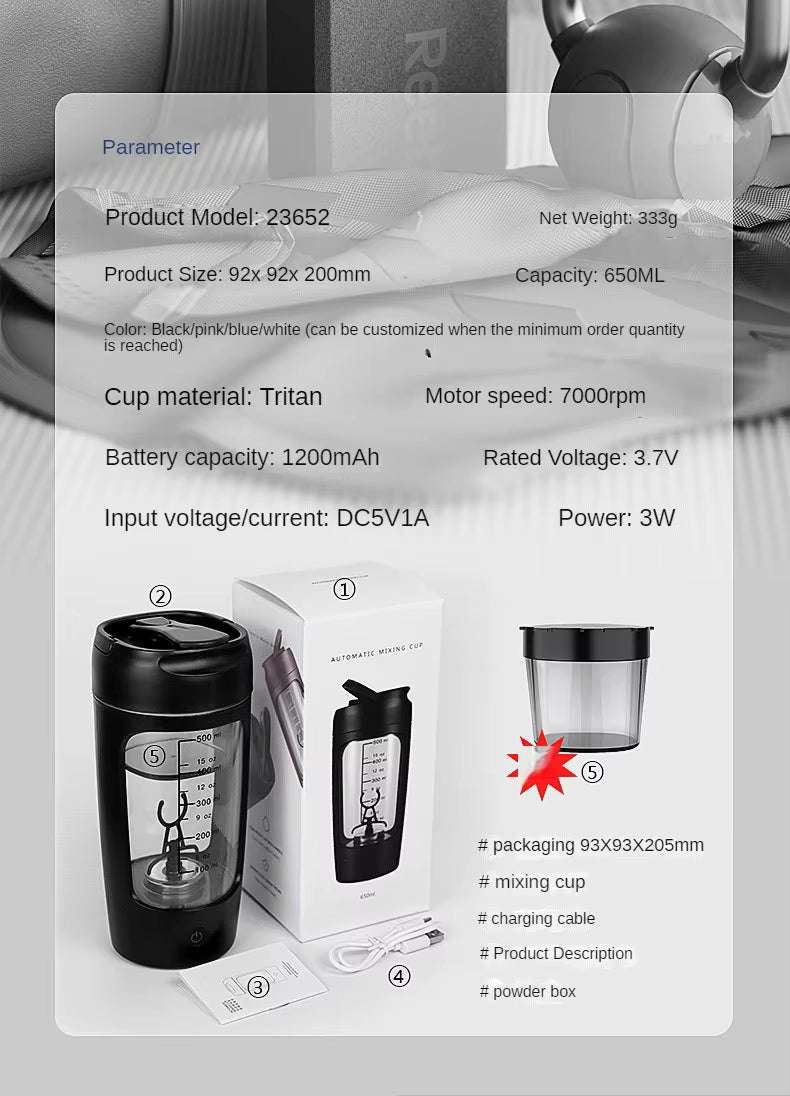 650ml electric protein shaker with built-in powder compartment