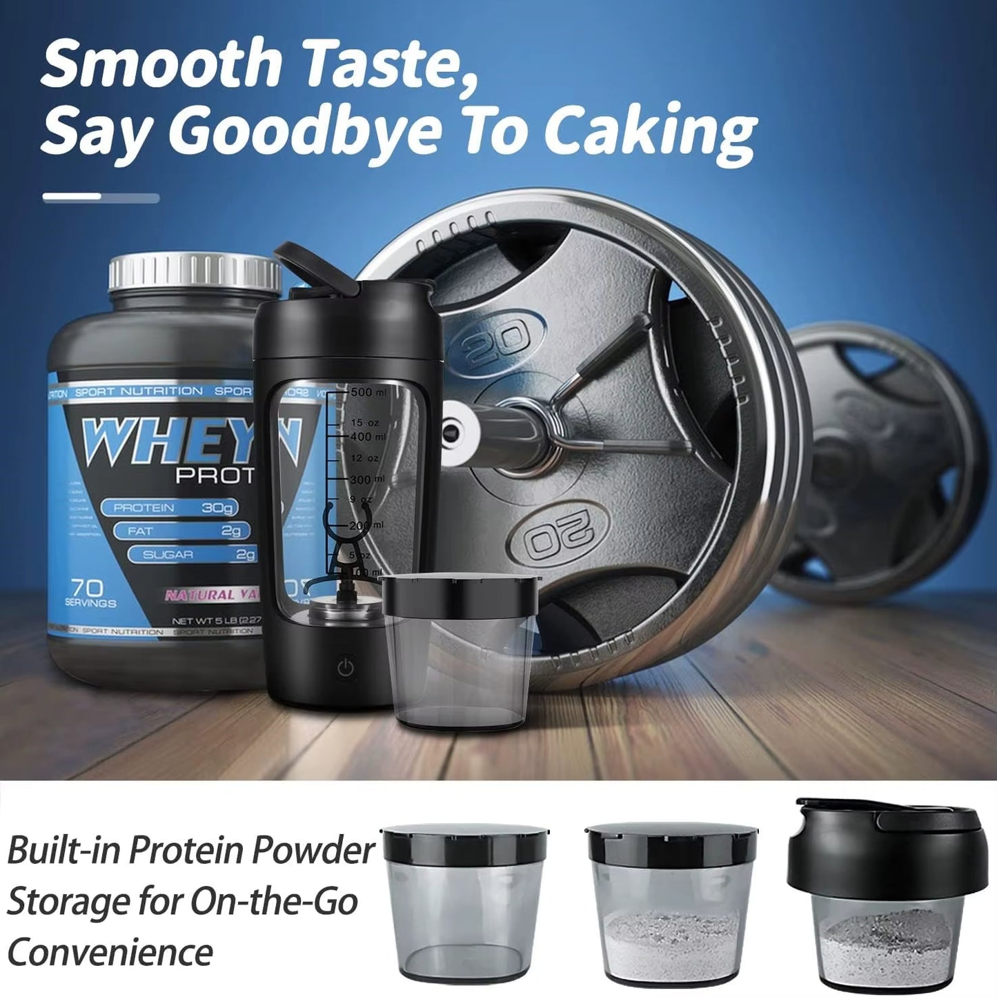 BPA-free 650ml electric protein shaker with leak-proof design