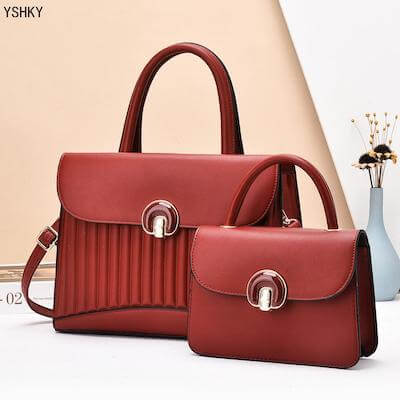 Bag Women's Shoulder Hand Bags 2-piece set in red, featuring a spacious shoulder bag and a matching crossbody purse.