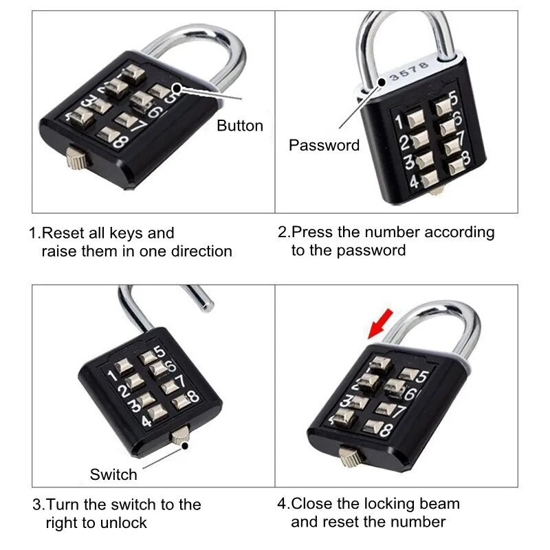 8 Digits Password Code Combination Padlock Zinc Alloy Suitcase For Home / Office
