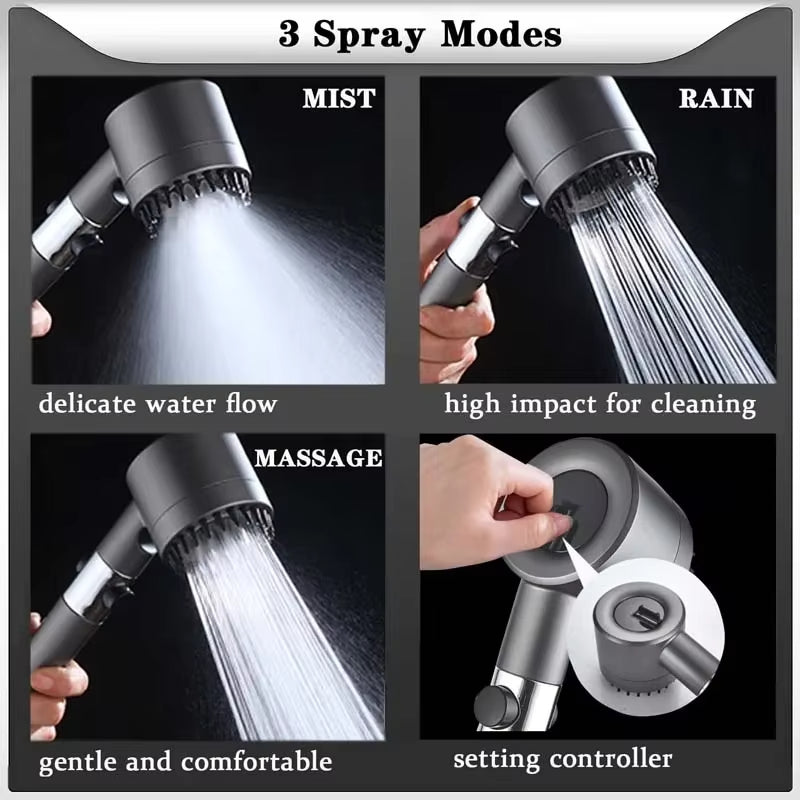 High Pressure Strong Current Shower Head Water Shower with Water Filter 3 Mold Knobs Controllable Hand Shower Bathroom