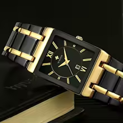 Japanese Quartz Watches WWOOR Black Gold Square Watch Stainless Steel Waterproof Fashion