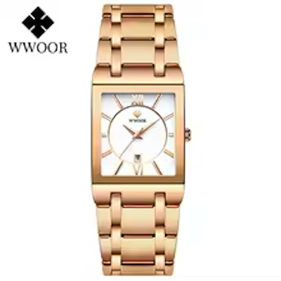 Japanese Quartz Watches WWOOR Black Gold Square Watch Stainless Steel Waterproof Fashion