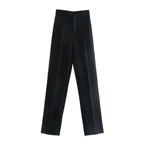 Women Chic Side Pockets Straight Pants Vintage High Waist Zipper Fly