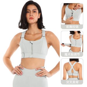 Front Zipper Sports Bras Yoga Vest Active Bras Women Large Size Adjustable Strap Shockproof Gym Fitness Athletic Brassiere Top
