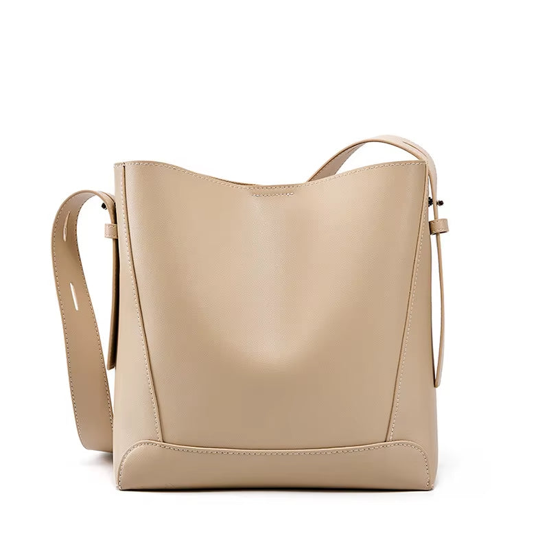 Women's two-layer leather shopping bag, adjustable shoulder strap, women's casual shoulder bag