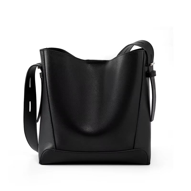 Women's two-layer leather shopping bag, adjustable shoulder strap, women's casual shoulder bag