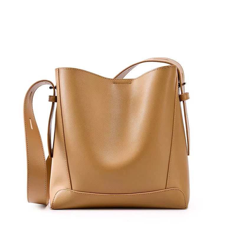 Women's two-layer leather shopping bag, adjustable shoulder strap, women's casual shoulder bag