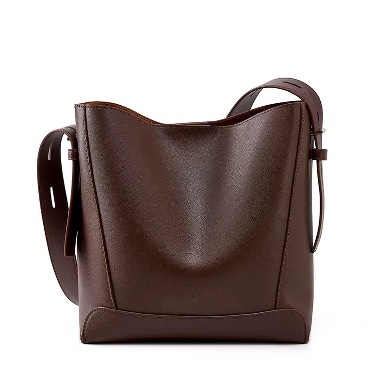 Women's two-layer leather shopping bag, adjustable shoulder strap, women's casual shoulder bag