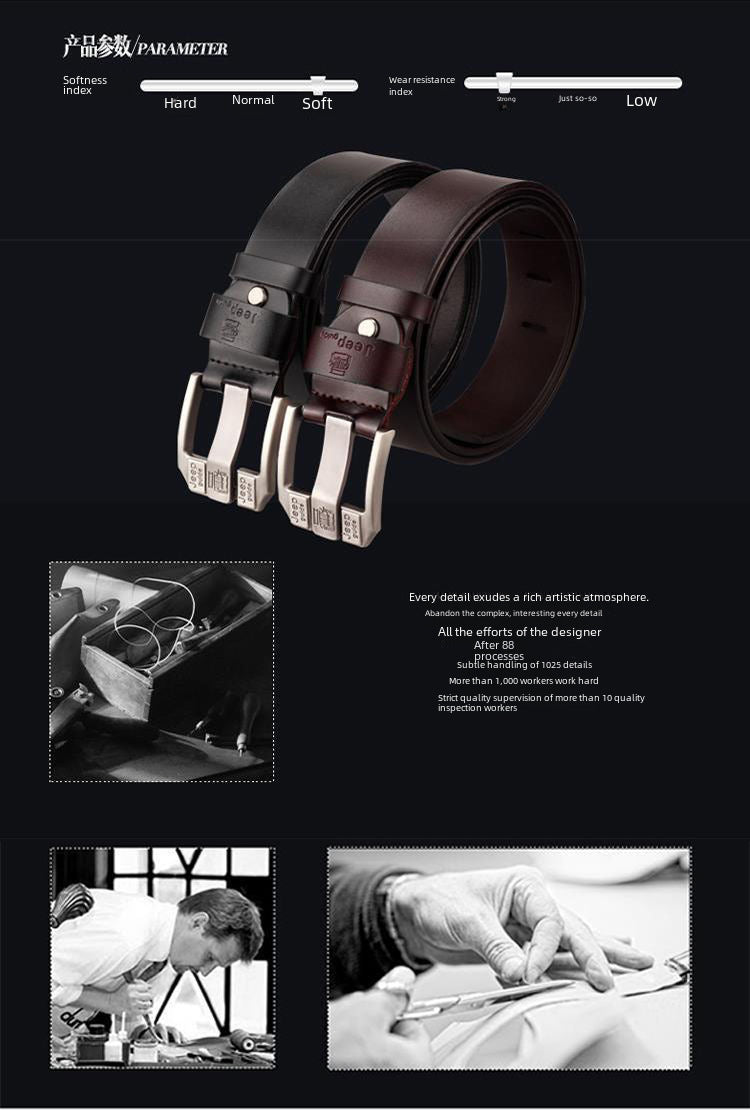 Jeep - Unisex Luxury Belt Genuine Leather Belt Metal Pin Buckle High Quality