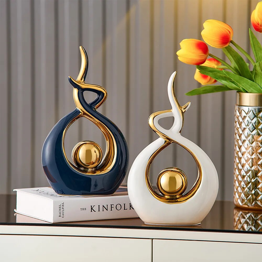 Modern Luxurious Living Room Home Decoration Accessories Abstract Ceramic Figurines Office Decoration Desk Souvenir Crafts Gift