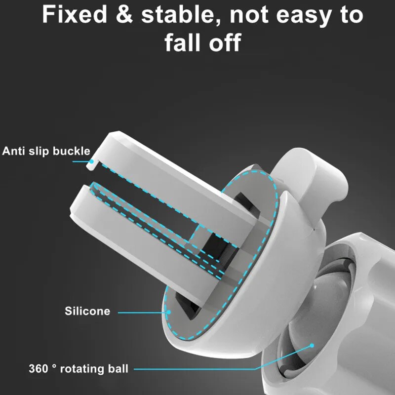 Magnetic car wireless charger with anti-slip buckle and 360° rotating ball for secure and stable phone mounting.