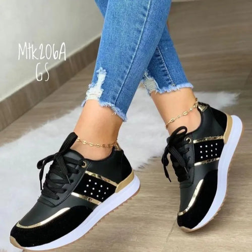 2025 Women Sneakers Platform Shoes Leather Patchwork Casual Sport