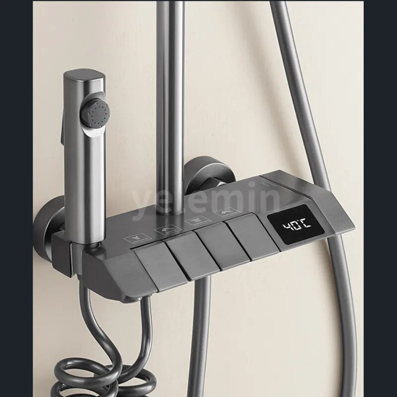 Piano Digital Shower Intelligent Brass Bathroom Faucets Waterfall Tap Rainfall Shower System chuveiro