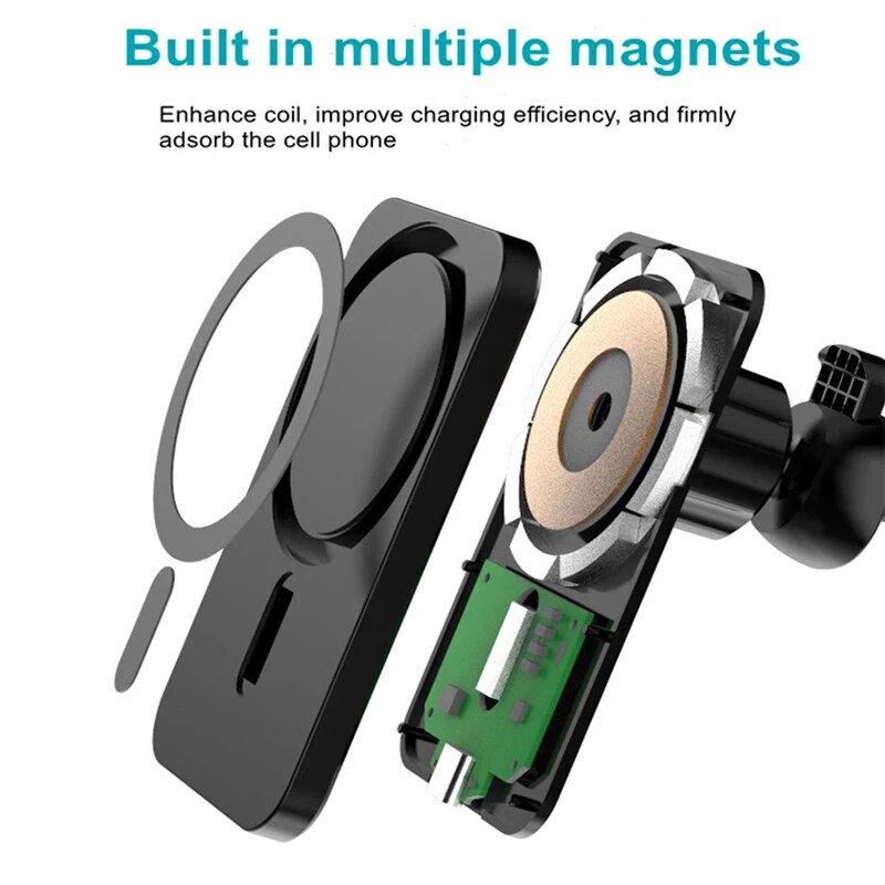 30W magnetic car wireless charger with built-in magnets for iPhone 12-14 series.