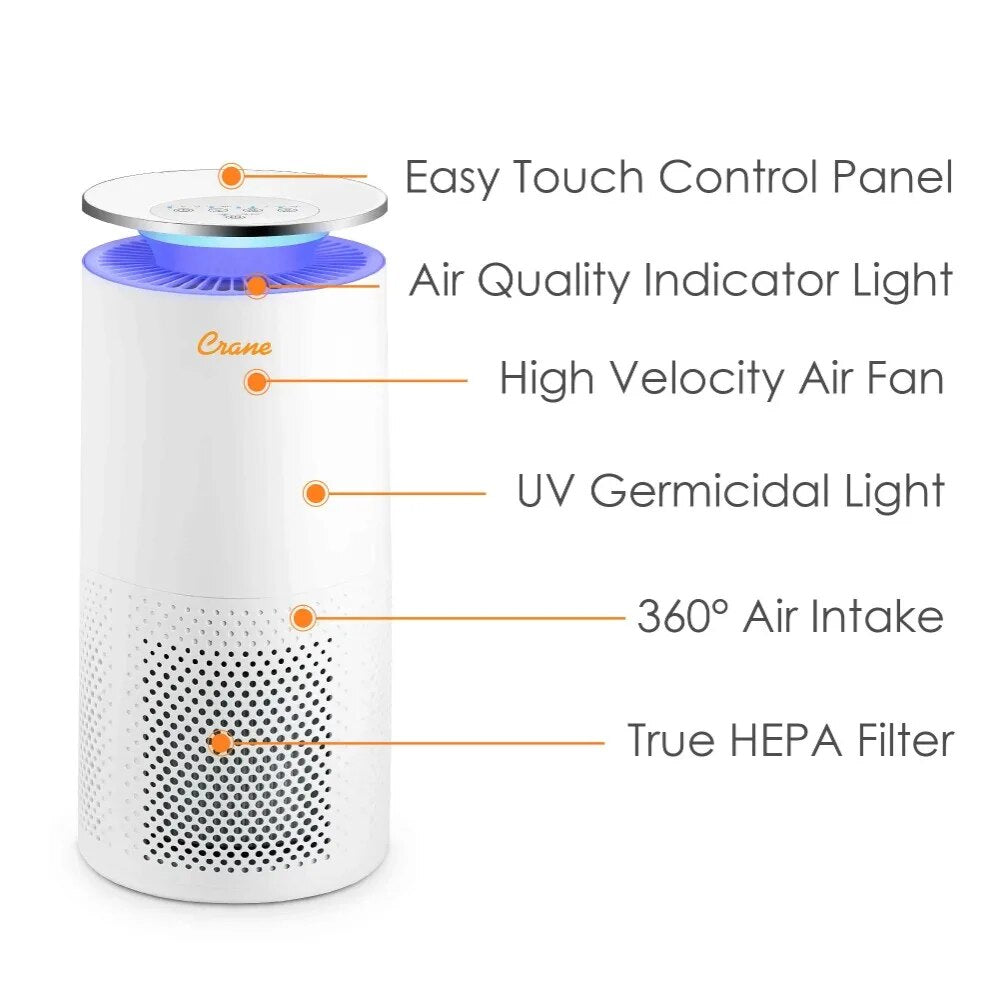 Air Purifier with UV Light, 500 Sq Feet Coverage, Multiple Functions, White air purifier for home home appliance