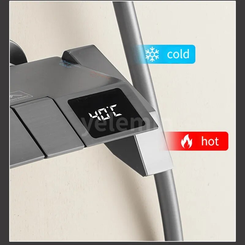 Piano Digital Shower Intelligent Brass Bathroom Faucets Waterfall Tap Rainfall Shower System chuveiro
