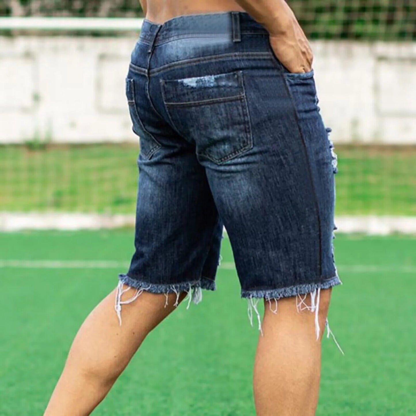 Fashion Brand Men Jeans Shorts Hole Streetwear Harajuku Slim Straight Denim Shorts Summer Casual Baggy Ripped Jeans