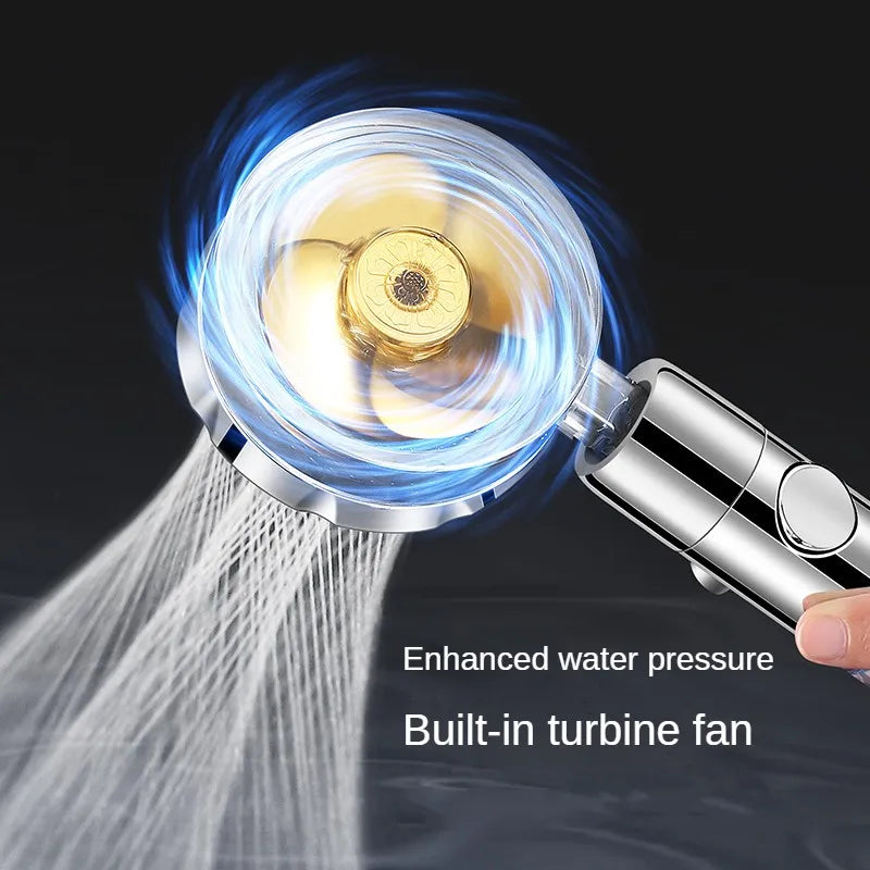 High Pressure Propeller Shower Head with 360 Rotating Built-in Turbine Fan for Enhanced Water Pressure