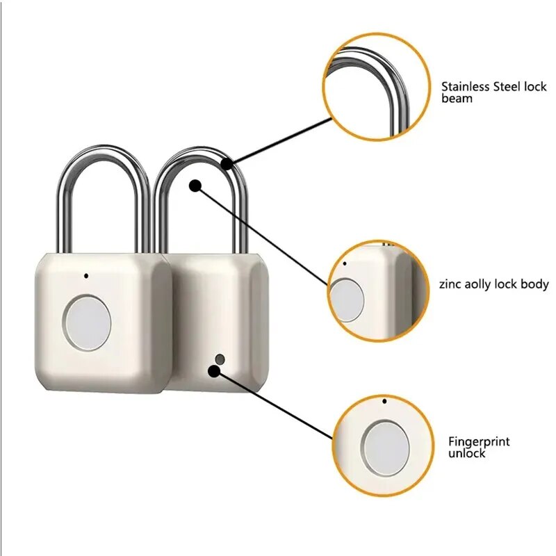 High Quality Mini Alloy Fingerprint Identification Padlock Waterproof