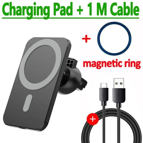 30W magnetic car wireless charger with cable and magnetic ring for iPhone 14 13 12 Pro Max.
