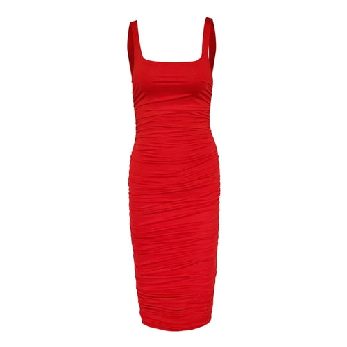Ruched Bodycon Dress Sleeveless High Waist Evening Party