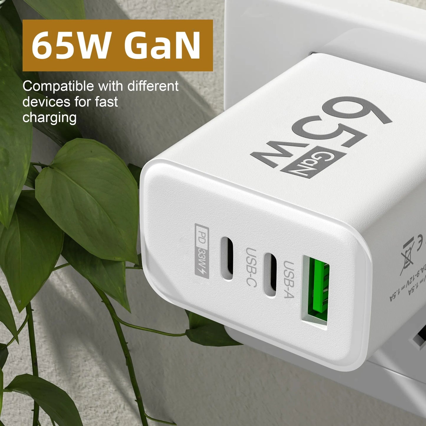 65 W USB C Charger GaN Fast Charging Charger PD Quick Charge 3.0 Wall
