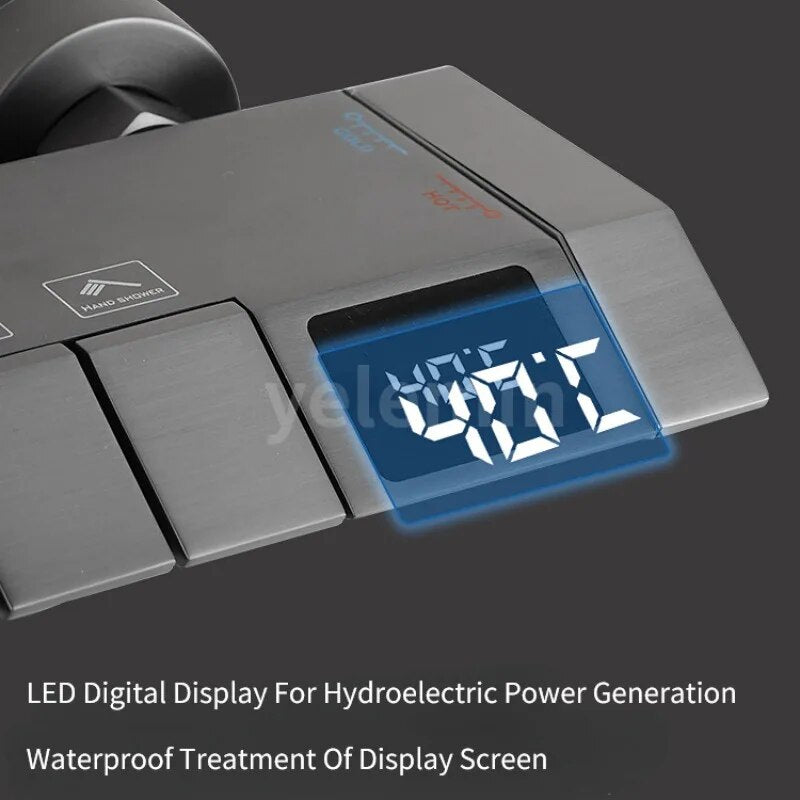 Piano Digital Shower Intelligent Brass Bathroom Faucets Waterfall Tap Rainfall Shower System chuveiro