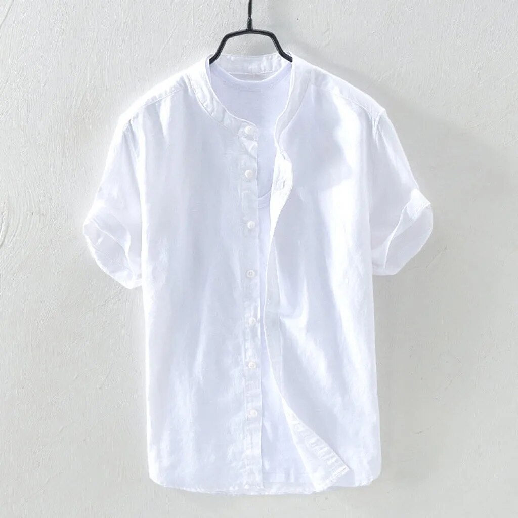 New collection Men's Casual Blouse Cotton Shirt Loose Tops Short Sleeve Summer