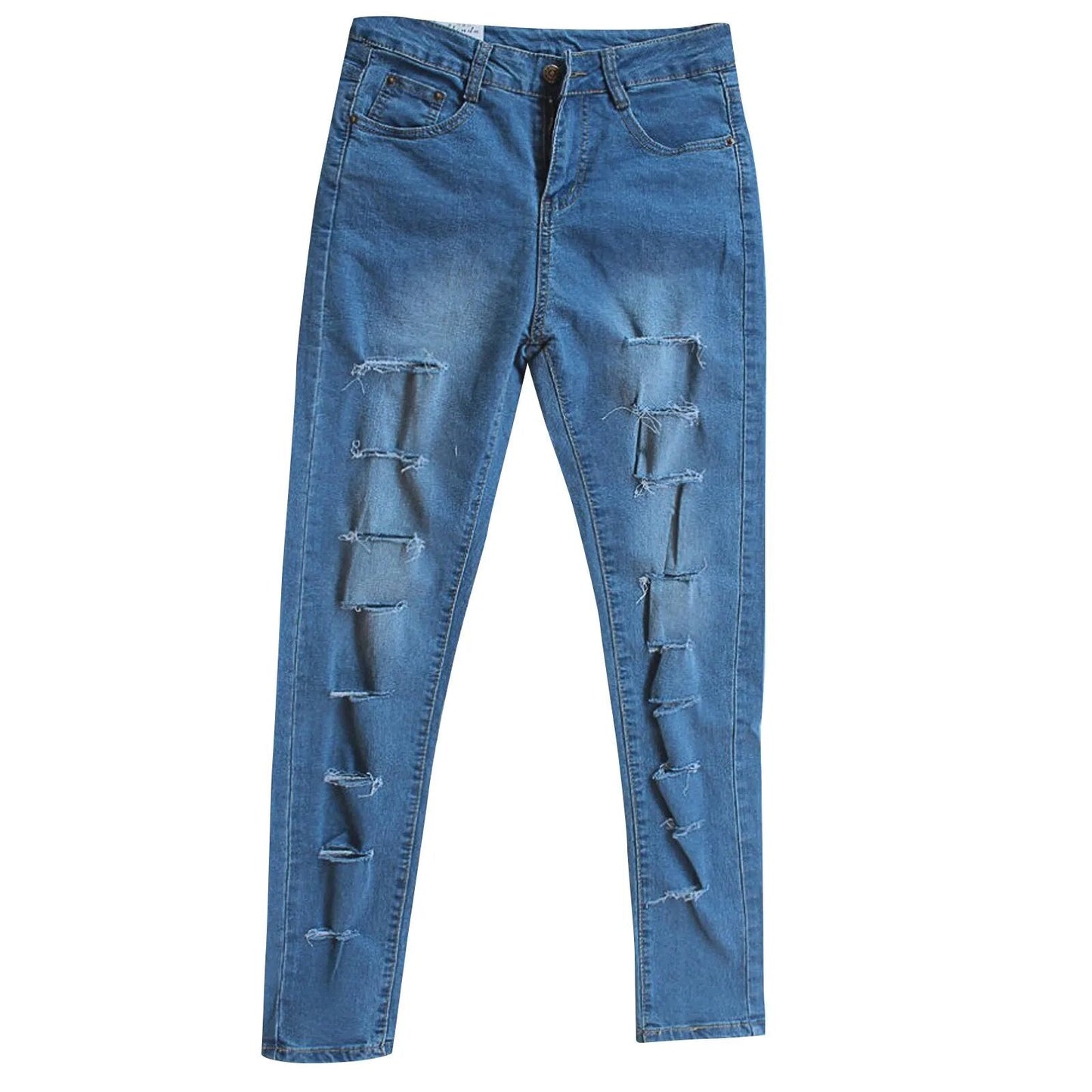 Women Flares Ankle Fashion Pants Trouser Solid Color Blue Hole High Jeans Stretch Baggy Jeans Leggings