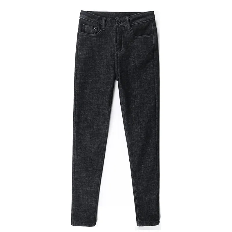 Fashion Stretch High Waist Pencil Pants Female Casual Velvet Jeans Womens High Quality Jeans Thick Women Pants