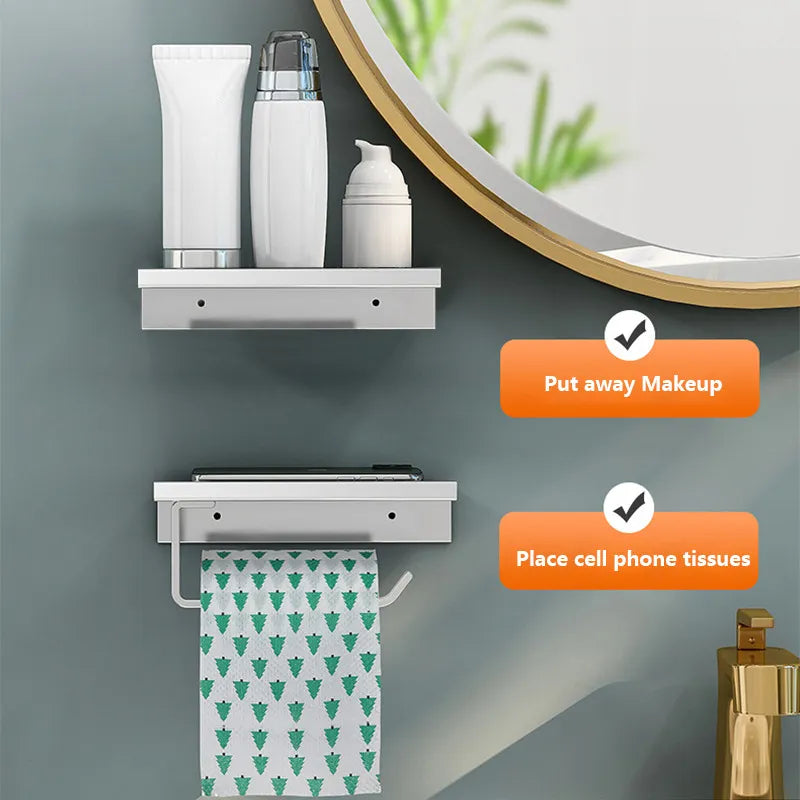 Toilet Paper Holder Shelf With Tray Bathroom Accessories Kitchen Wall Hanging Punch-Free Toilet Paper Roll Holder(Color:Natural,Size:One size)