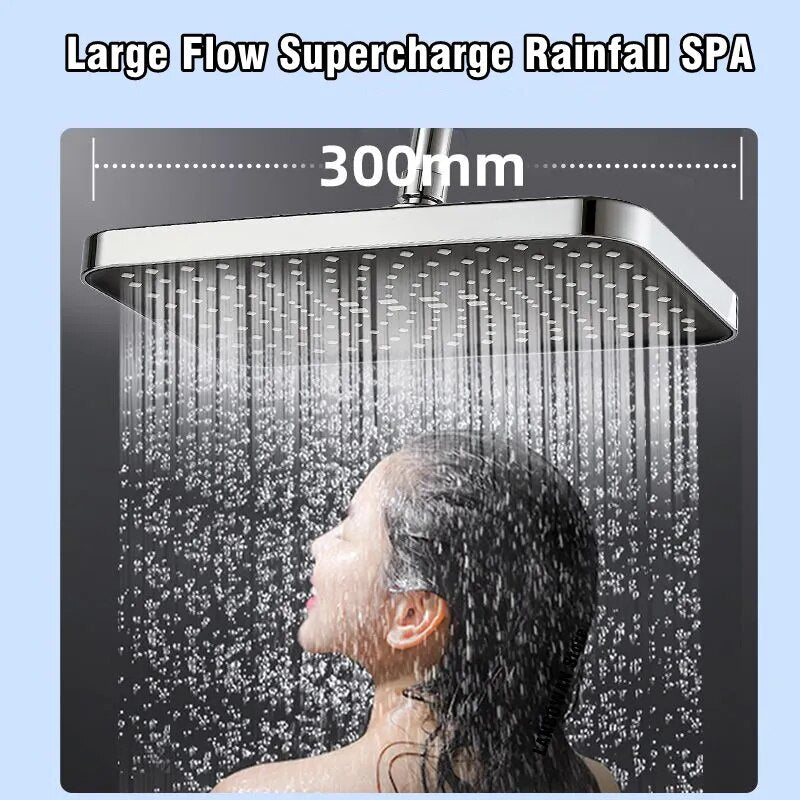 360° Swivel Rainfall Shower Head 12Inch Ultra-Thin Pressure Boosting