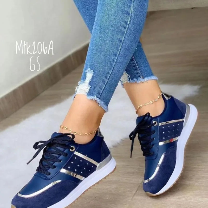 lace-up leather patchwork sneakers for women