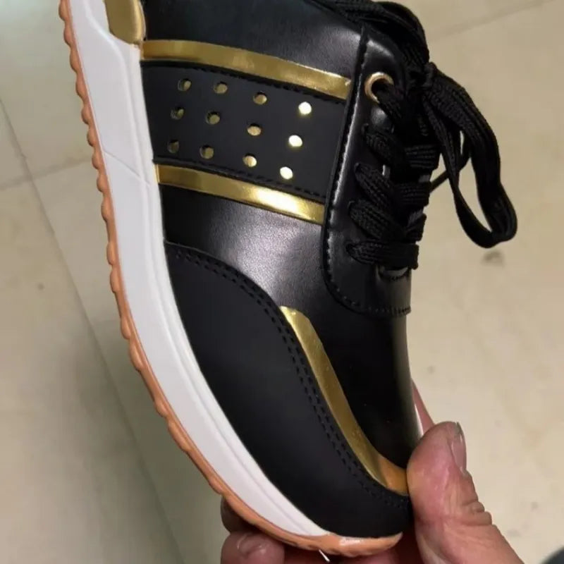 2025 women's fashion platform sneakers with leather design
